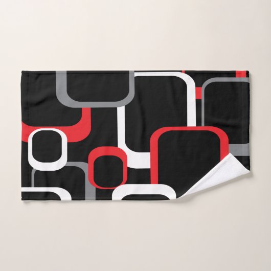 Retro Squares Red White Grey Black Achtergrond Bad Handdoek (Handdoek)