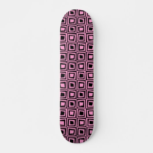 Retro Squares - Roze op zwart Persoonlijk Skateboard (Voorkant)