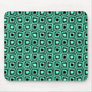 Retro Squares - Turquoise op Black Muismat