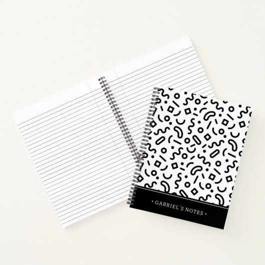 Retro Squiggle Patroon | Jouw namen toevoegen Notitieboek (Binnen)
