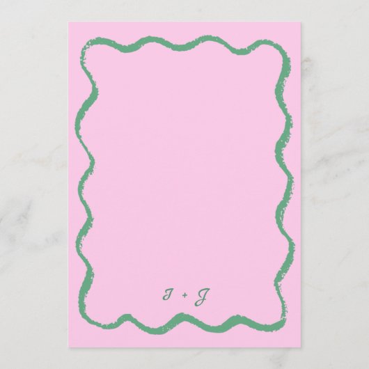 Retro Squiggle Roze en Groen Handgeschreven Bruilo Menu (Achterkant)