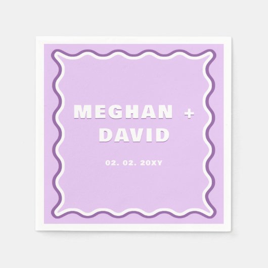 Retro Squiggle Wavy Curve Paars Weddenschap Servet (Voorkant)
