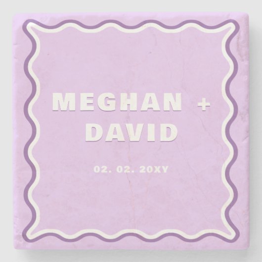 Retro Squiggle Wavy Curve Paars Weddenschap Stenen Onderzetter (Voorkant)