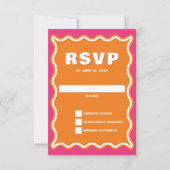 Retro Squiggle Wavy Curve Pink Oranje Weddenschap RSVP Kaartje (Voorkant)