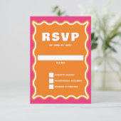 Retro Squiggle Wavy Curve Pink Oranje Weddenschap RSVP Kaartje (Staand voorkant)