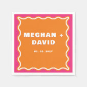 Retro Squiggle Wavy Curve Pink Oranje Weddenschap Servet (Voorkant)
