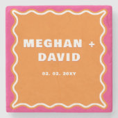 Retro Squiggle Wavy Curve Pink Oranje Weddenschap Stenen Onderzetter (Voorkant)