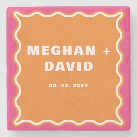 Retro Squiggle Wavy Curve Pink Oranje Weddenschap Stenen Onderzetter (Voorkant)