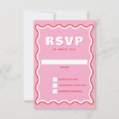 Retro Squiggle Wavy Curve Pink Red Weddenschap RSVP Kaartje (Voorkant)