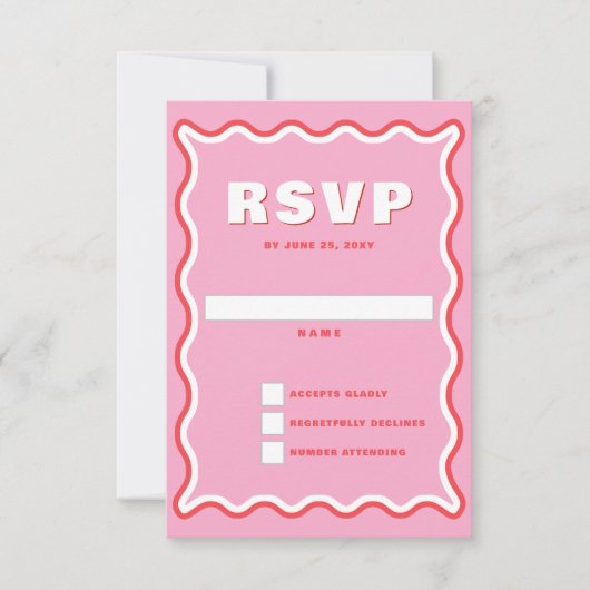 Retro Squiggle Wavy Curve Pink Red Weddenschap RSVP Kaartje (Voorkant)