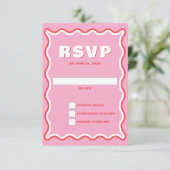 Retro Squiggle Wavy Curve Pink Red Weddenschap RSVP Kaartje (Staand voorkant)