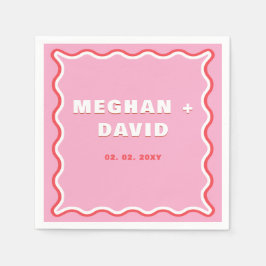 Retro Squiggle Wavy Curve Pink Red Weddenschap Servet