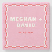 Retro Squiggle Wavy Curve Pink Red Weddenschap Stenen Onderzetter (Voorkant)