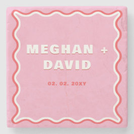 Retro Squiggle Wavy Curve Pink Red Weddenschap Stenen Onderzetter