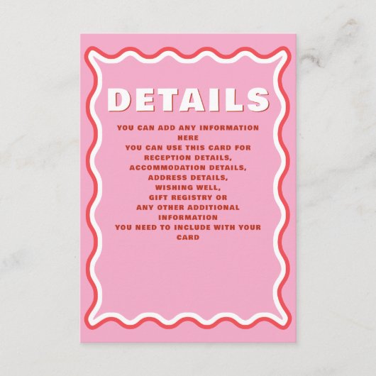 Retro Squiggle Wavy Curve Red Oranje Weddenschap Informatiekaartje (Voorkant)