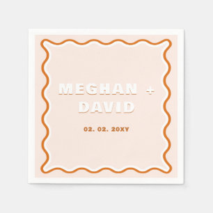 Retro Squiggle Wavy Curve Terracotta Wedding Servet