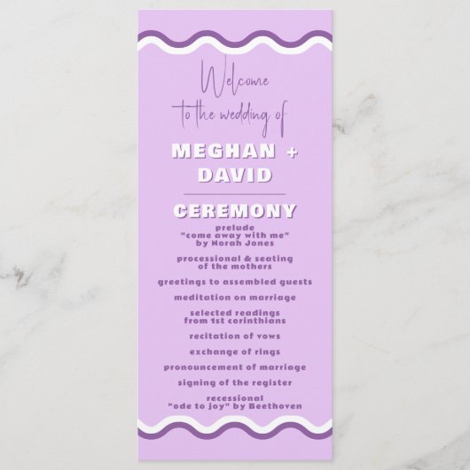 Retro Squiggle Wavy Paars Wedding Programmakaart (Voorkant)
