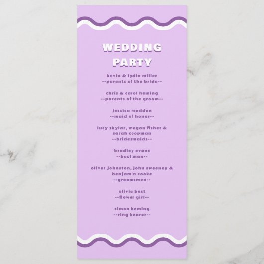 Retro Squiggle Wavy Paars Wedding Programmakaart (Achterkant)