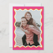 Retro Squiggle Wavy Pink Oranje Photo Weddenschap Kaart (Achterkant)