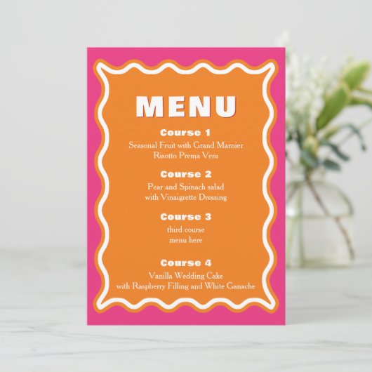 Retro Squiggle Wavy Pink Oranje Weddenschap Menu (Staand voorkant)