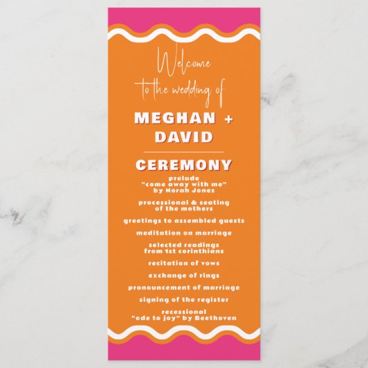 Retro Squiggle Wavy Pink Oranje Weddenschap Programmakaart (Voorkant)