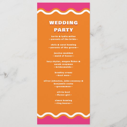 Retro Squiggle Wavy Pink Oranje Weddenschap Programmakaart (Achterkant)