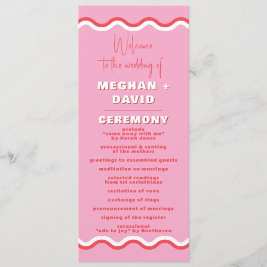 Retro Squiggle Wavy Pink Red Weddenschap Programmakaart (Voorkant)