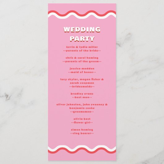 Retro Squiggle Wavy Pink Red Weddenschap Programmakaart (Achterkant)