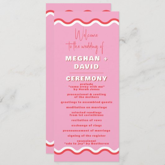 Retro Squiggle Wavy Pink Red Weddenschap Programmakaart (Voorkant / Achterkant)