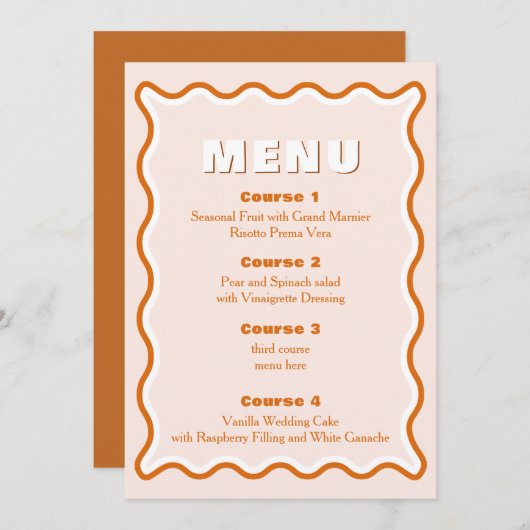 Retro Squiggle Wavy Terracotta Wedding Menu (Voorkant / Achterkant)