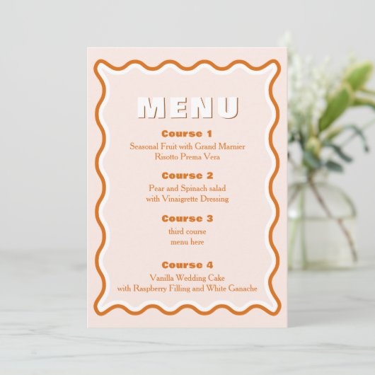Retro Squiggle Wavy Terracotta Wedding Menu (Staand voorkant)