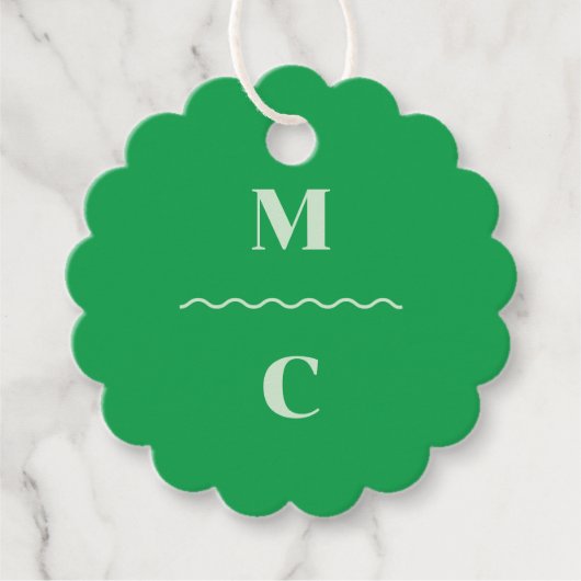 Retro Squiggle Weddenschap Monogram Bedankjes Labels (Voorkant)