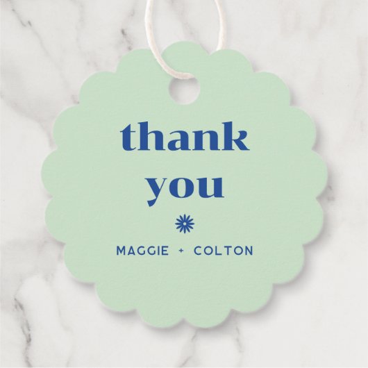 Retro Squiggle Weddenschap Monogram Bedankjes Labels (Achterkant)