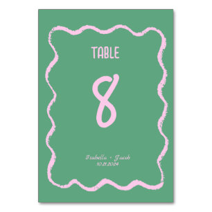 Retro Squiggle Whimsical Roze en Groene Bruiloft Kaart