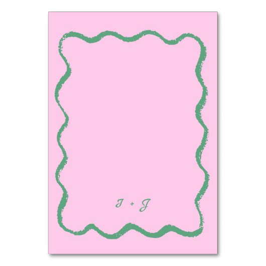 Retro Squiggle Whimsical Roze en Groene Bruiloft Kaart (Achterkant)