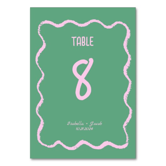 Retro Squiggle Whimsical Roze en Groene Bruiloft Kaart (Voorkant)