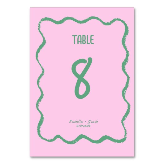 Retro Squiggle Whimsical Roze en Groene Bruiloft Kaart (Voorkant)