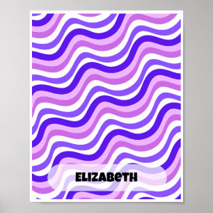 Retro Squiggly Paarse gepersonaliseerde naam ontwe Poster