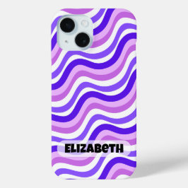 Retro Squiggly Paarse Patroon Aangepaste naam iPhone 15 Case
