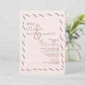 Retro Squiggly Wavy Blush Terracotta Wedding Kaart (Staand voorkant)