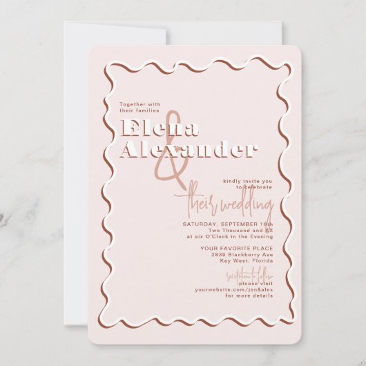Retro Squiggly Wavy Blush Terracotta Wedding Kaart (Voorkant)