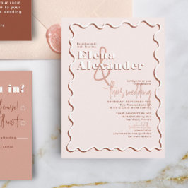 Retro Squiggly Wavy Blush Terracotta Wedding Kaart