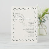 Retro Squiggly Wavy Green Taupe Wedding Kaart (Staand voorkant)