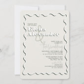 Retro Squiggly Wavy Green Taupe Wedding Kaart (Voorkant)