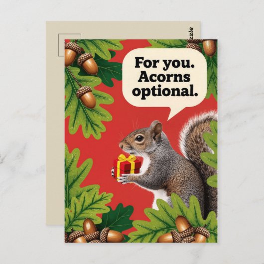 Retro Squirrel with gift parcel greeting Briefkaart (Voorkant / Achterkant)