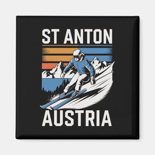Retro St Anton Austria Ski Resort Magneet (Voorkant)