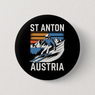 Retro St Anton Oostenrijk Skigebied Ronde Button 5,7 Cm