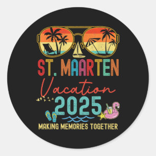Retro St. Maarten Vakantie 2025 Herinneringen Bijp Ronde Sticker