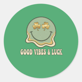 Retro St. Patrick's Day Good Vibes & Luck Smiley  Ronde Sticker