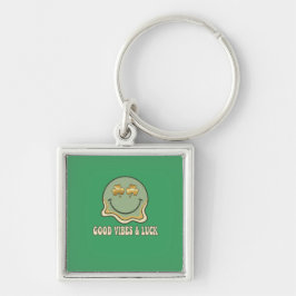 Retro St. Patrick's Day Good Vibes & Luck Smiley  Sleutelhanger
